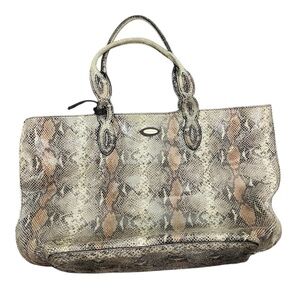 Tahari Snakeskin Tote in Cream and Brown